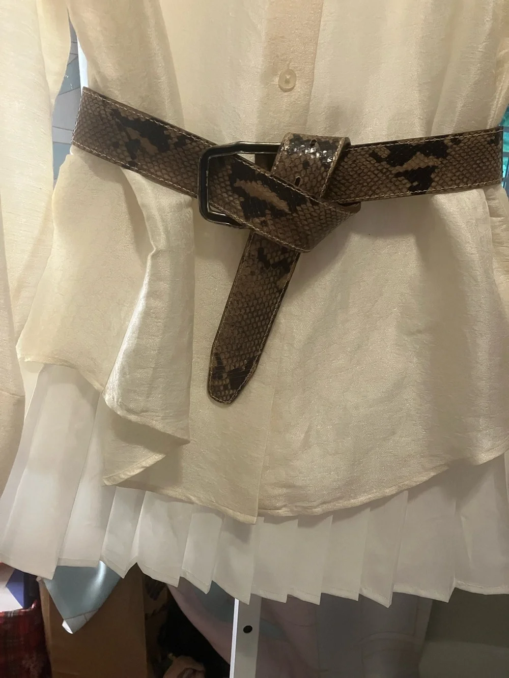 Women's Snake-Print Reversible Brown Waist Belt